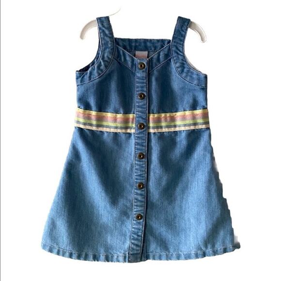 Old Navy Other - Vintage Old Navy Baby Girl Denim Jean Button Down Jumper Dress- Size 18-24m